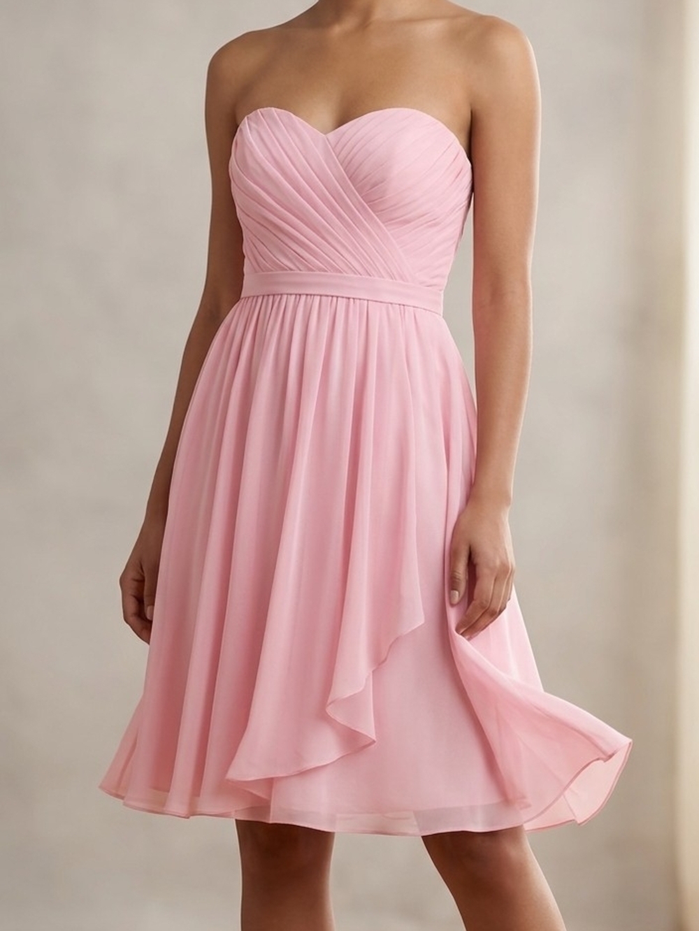 Donna Morgan Strapless Light Pink Chiffon Cocktail Dress